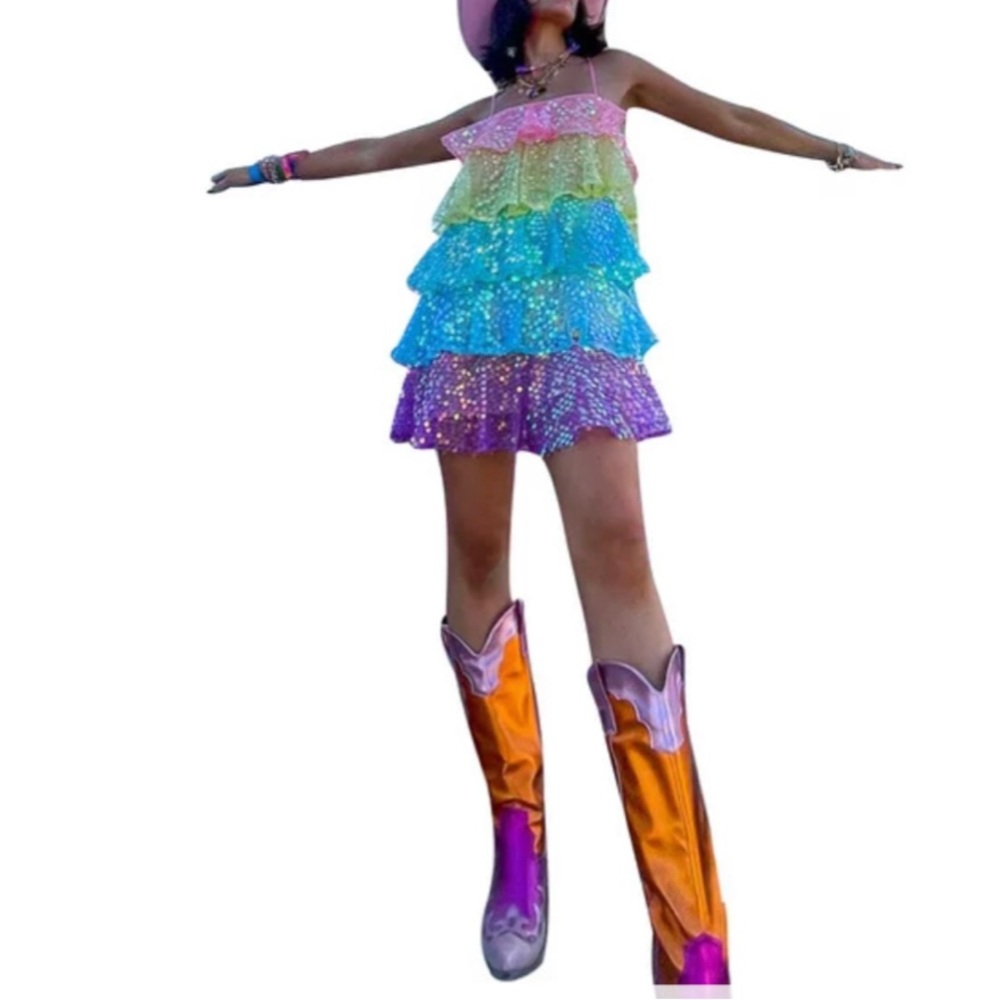 Sequin tiered colorful dress
